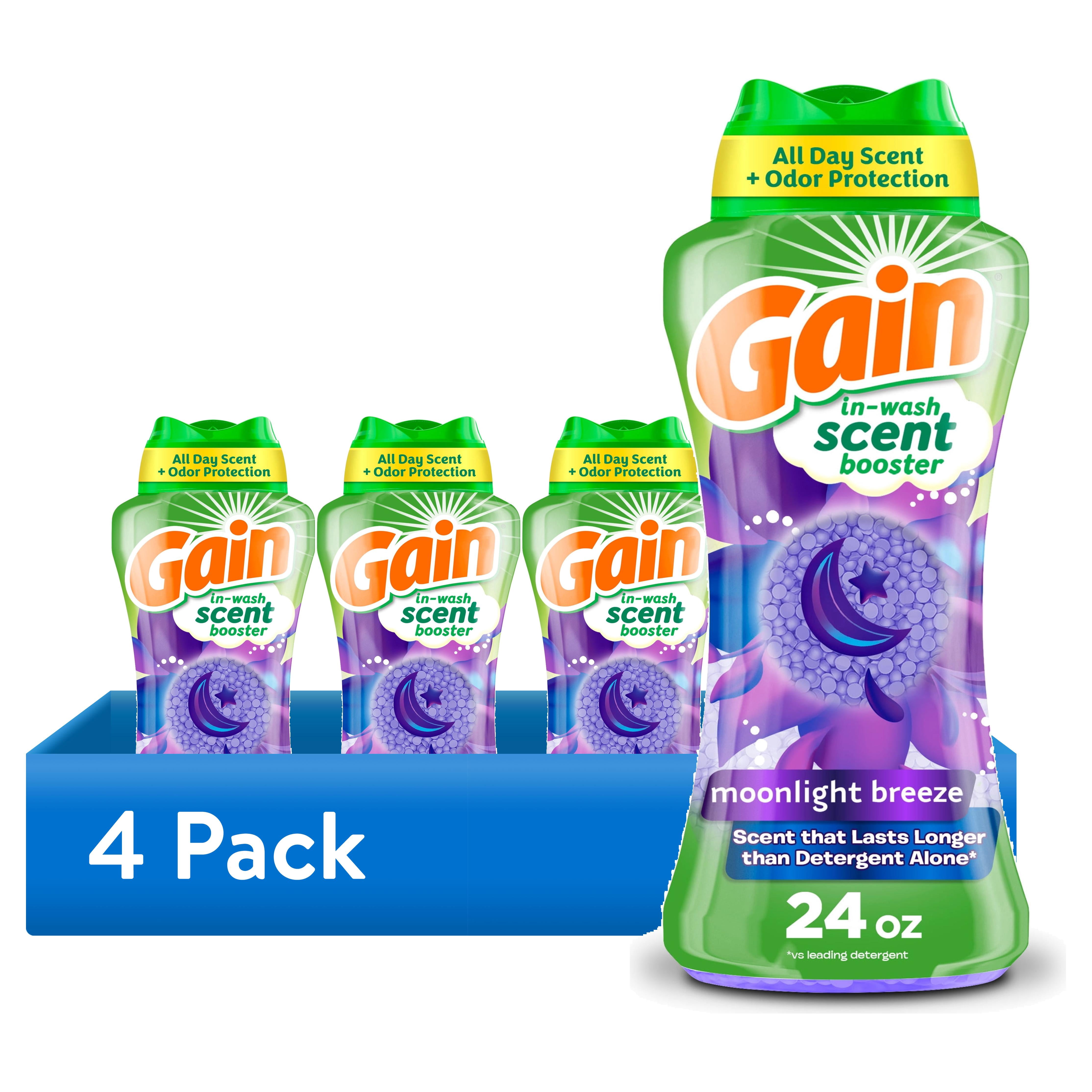 (4 pack) Gain Laundry Scent Beads, Fireworks In-Wash Scent Booster, Moonlight Breeze Scent, 24oz