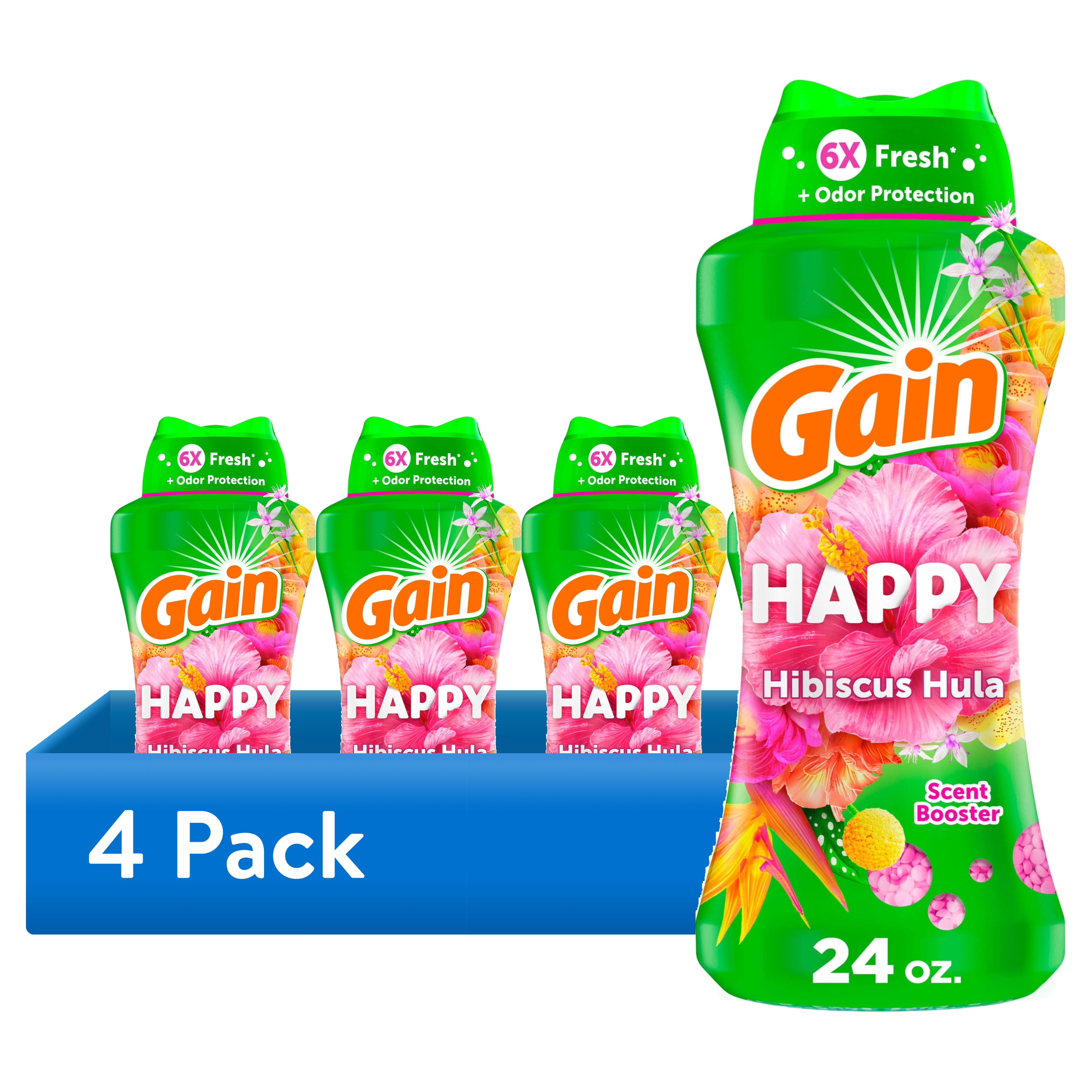 (4 pack) Gain Laundry Scent Beads, Happy In-Wash Scent Booster, Hibiscus Hula Scent, 24 oz