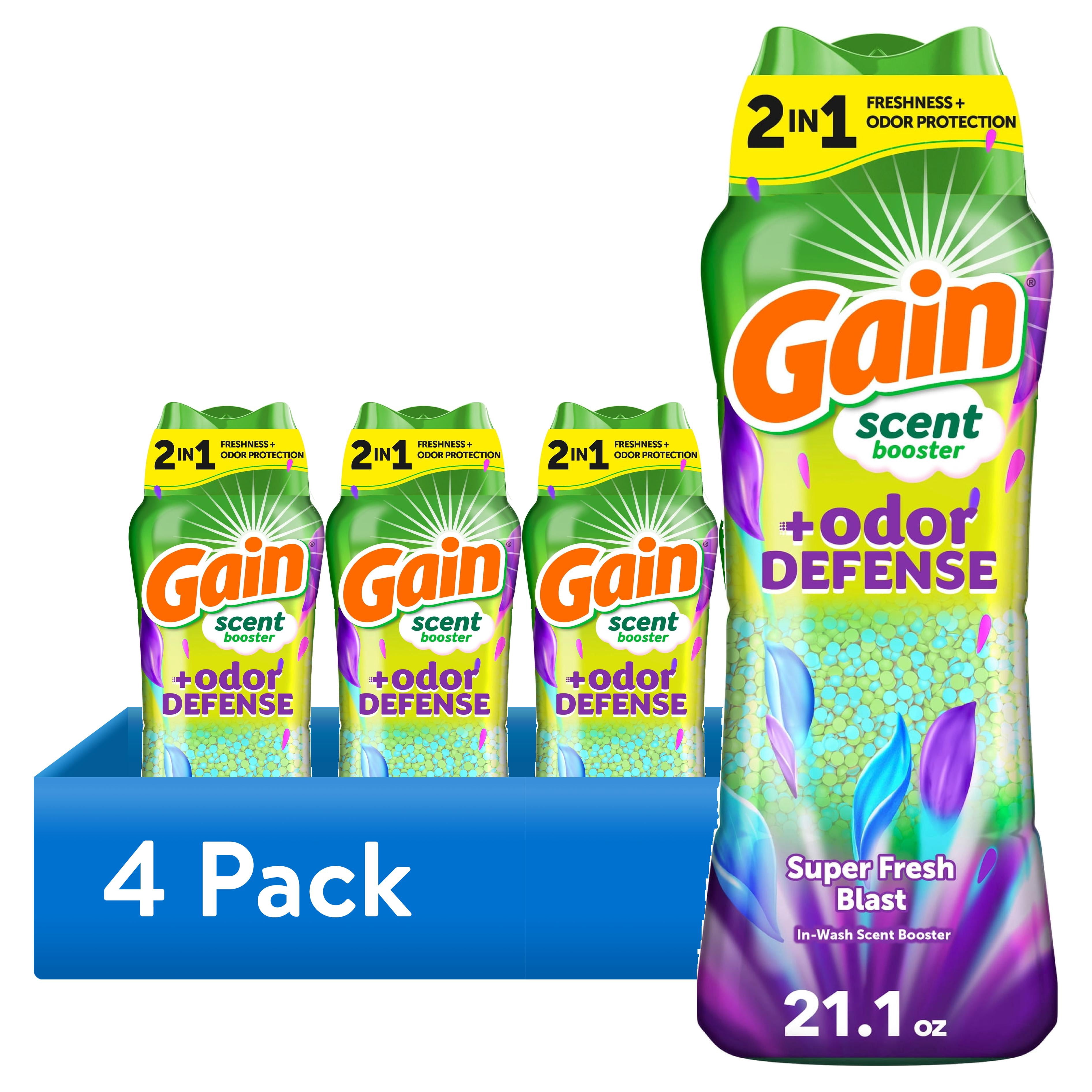 (4 pack) Gain Laundry Scent Beads, Odor Defense 2-in-1 In-Wash Scent Booster, Super Fresh Blast Scent, 21.1 oz