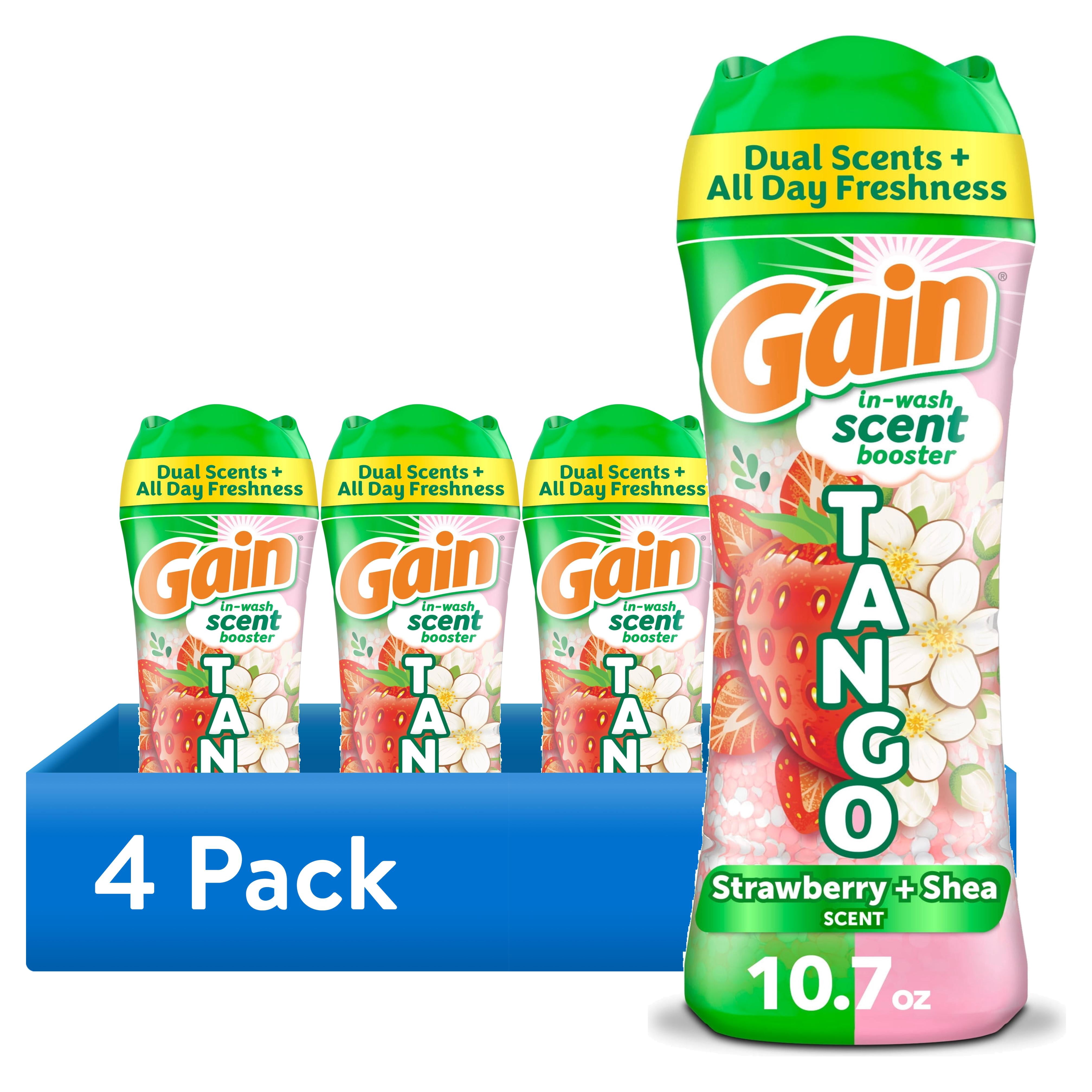 (4 pack) Gain Laundry Scent Beads, Tango 2-in-1 In-Wash Scent Booster, Dual Strawberry & Shea Scent, 10.7 oz