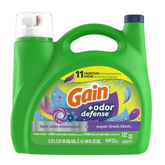 Gain Liquid Detergent Odor Defense, 134 Loads - Super Fresh Blast - 194 oz