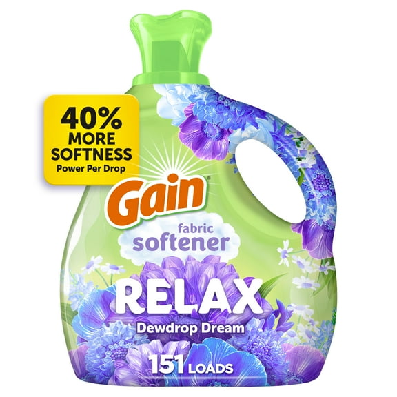 Gain Liquid Fabric Softener and Conditioner, Relax, Dewdrop Dream Scent, 101 fl oz, 151 Loads