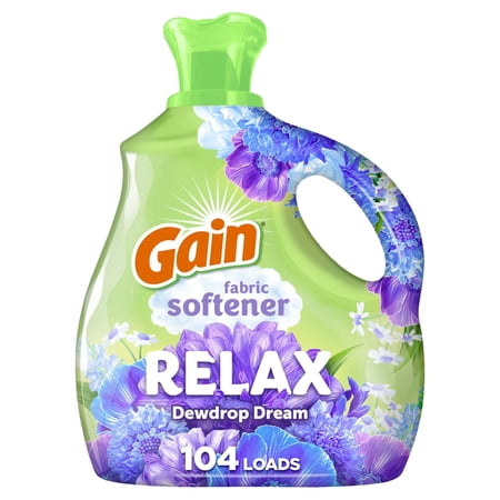 Gain Liquid Fabric Softener and Conditioner, Relax, Dewdrop Dream Scent, 71 fl oz, 104 Loads(2 pack)