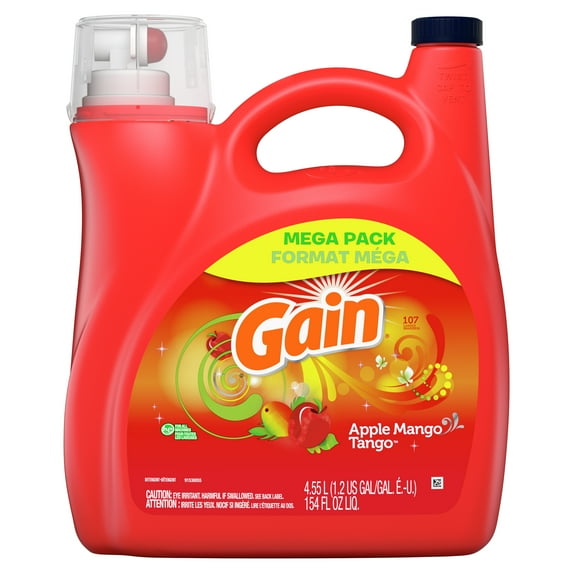 Gain Liquid Laundry Detergent, Apple Mango Tango Scent, 107 Loads, 154 Fl Oz