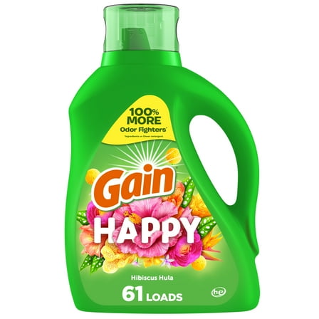 Gain Liquid Laundry Detergent, Happy, 88 fl oz, 61 Loads, HE