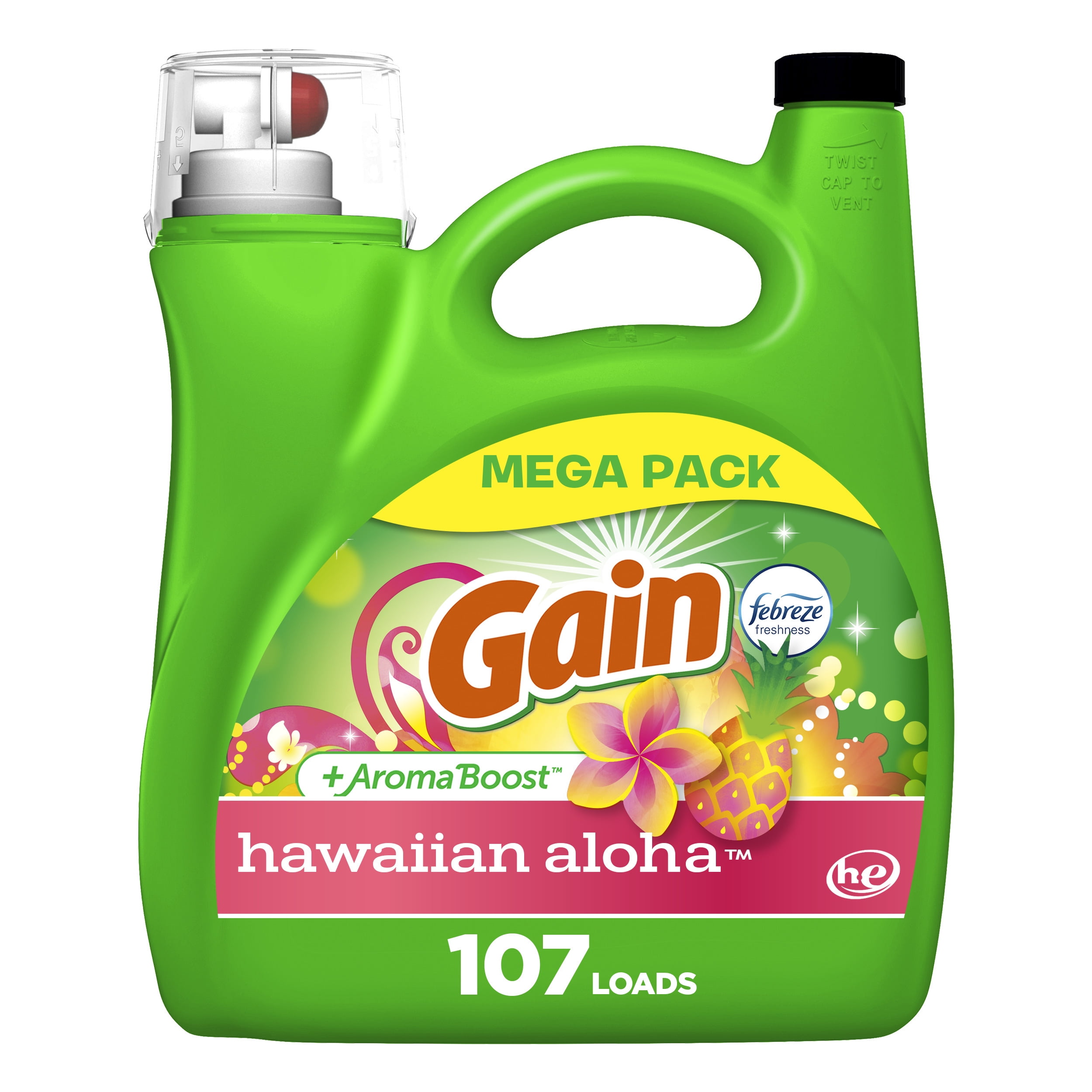 Gain Liquid Laundry Detergent, Hawaiian Aloha, 107 Loads, 154 fl oz
