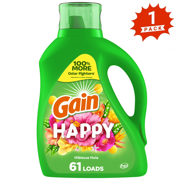Gain Liquid Laundry Detergent, Hibiscus Hula, 88 fl oz ,61 Loads  HE Compatible (1-Pack)