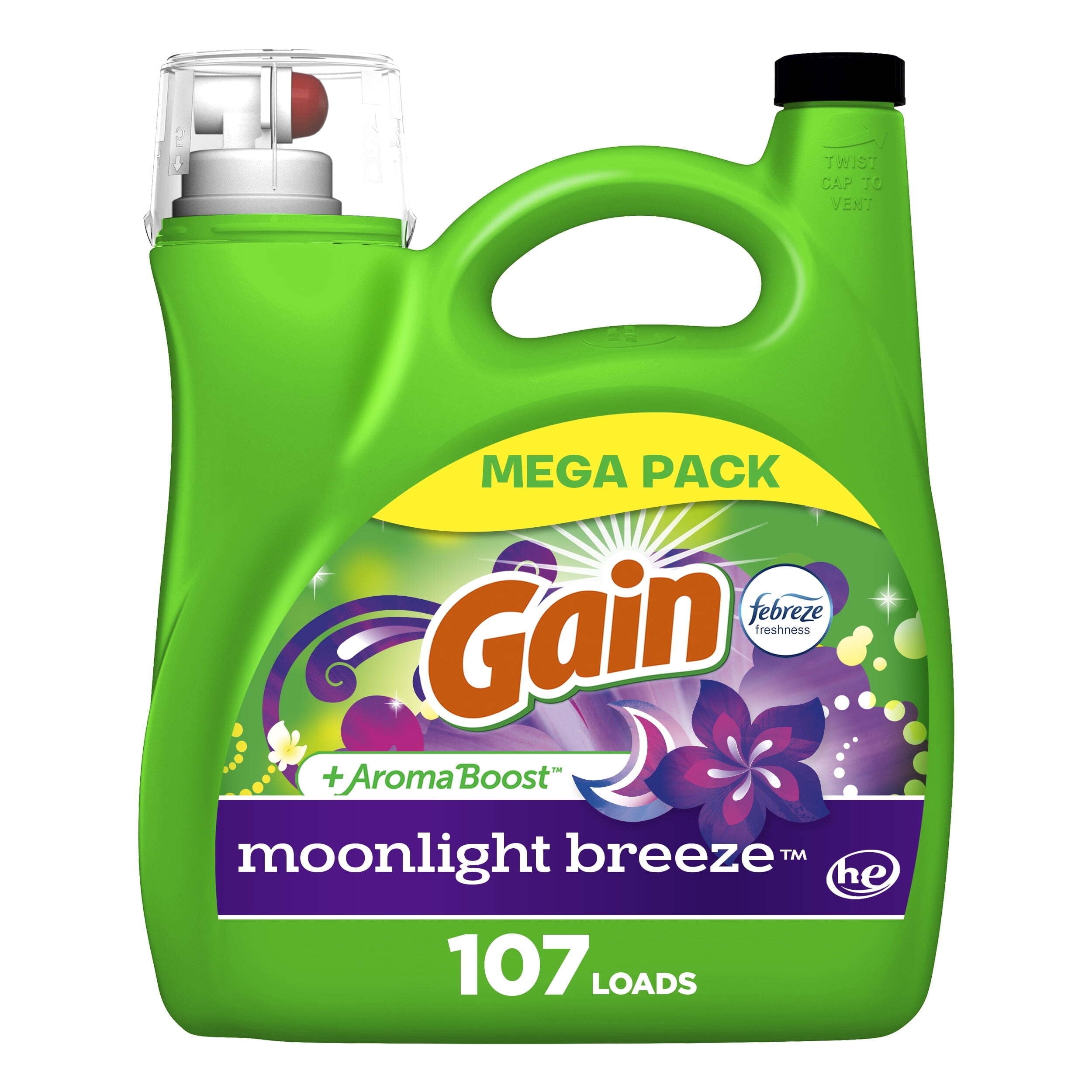 Gain Liquid Laundry Detergent, Moonlight Breeze Scent, 154 fl oz, 107 Loads