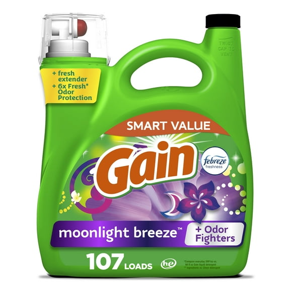 Gain Laundry Detergent Liquid with Odor Fighters, Moonlight Breeze Scent, 154 fl oz, 107 Loads