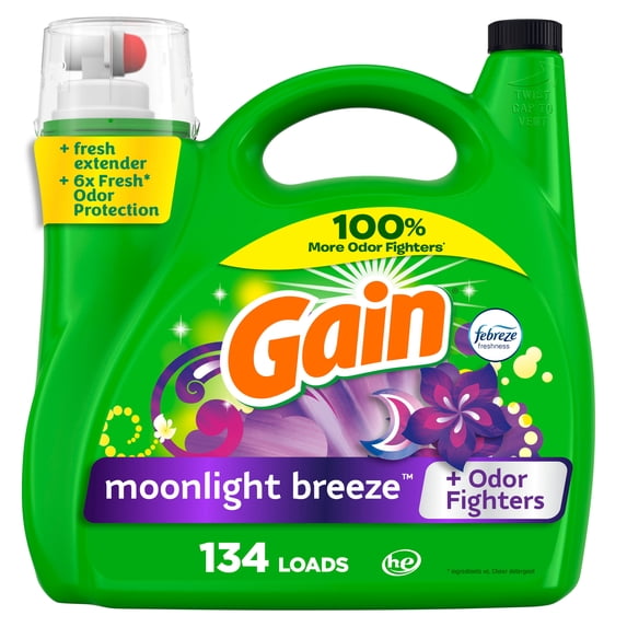 Gain Liquid Laundry Detergent, Moonlight Breeze Scent, 194 fl oz, 134 loads