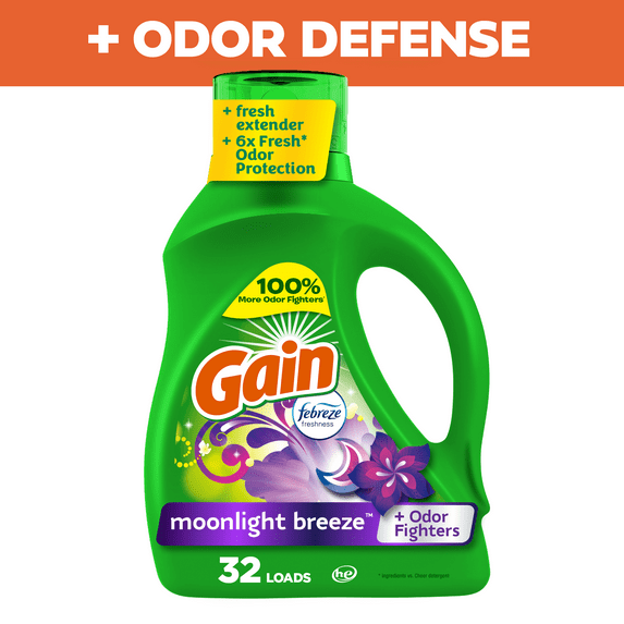 Gain Laundry Detergent Liquid with Odor Fighters, Moonlight Breeze Scent, 46 fl oz, 32 Loads