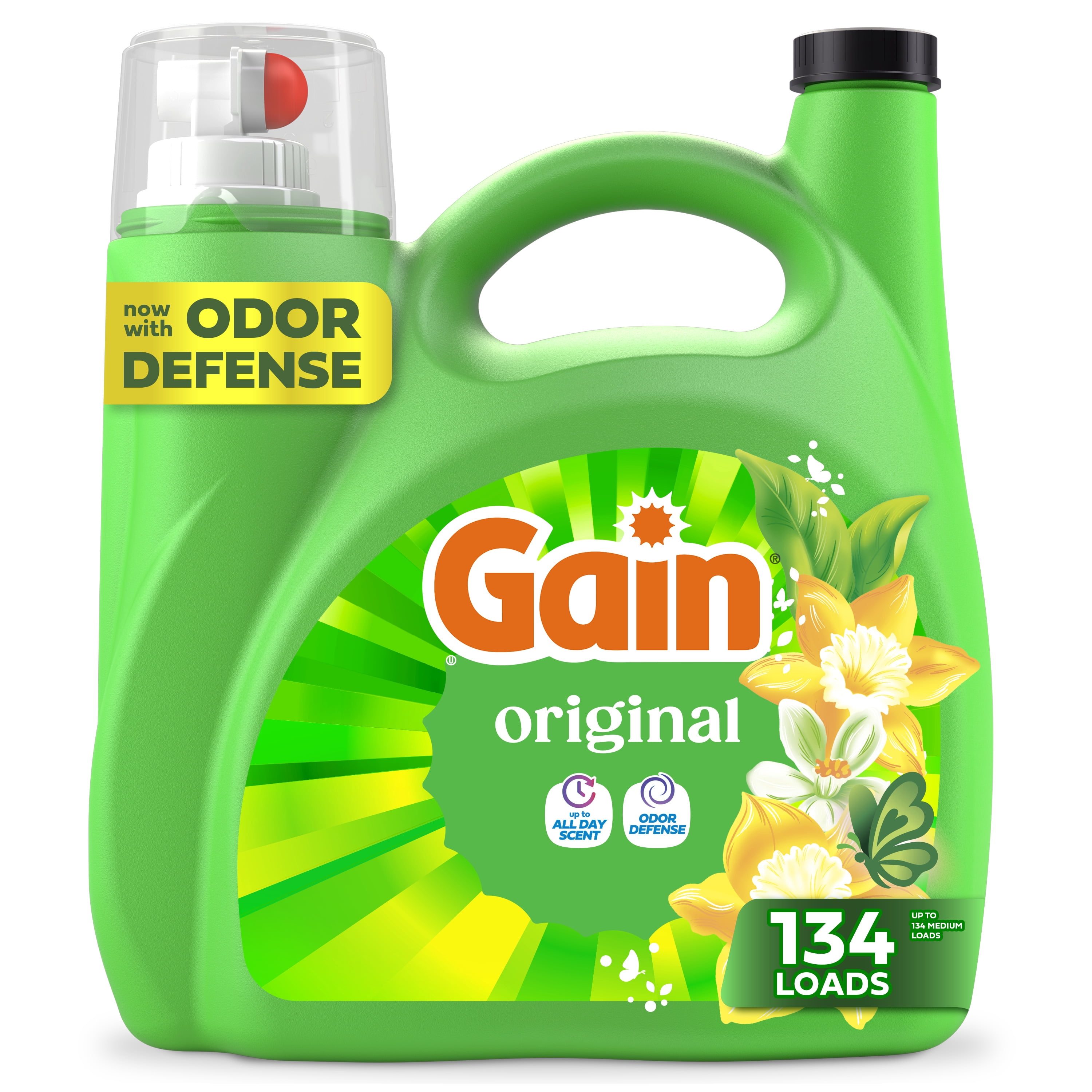 Gain Liquid Laundry Detergent, Now with Odor Defense, Original Scent, 177 fl oz, 134 Loads