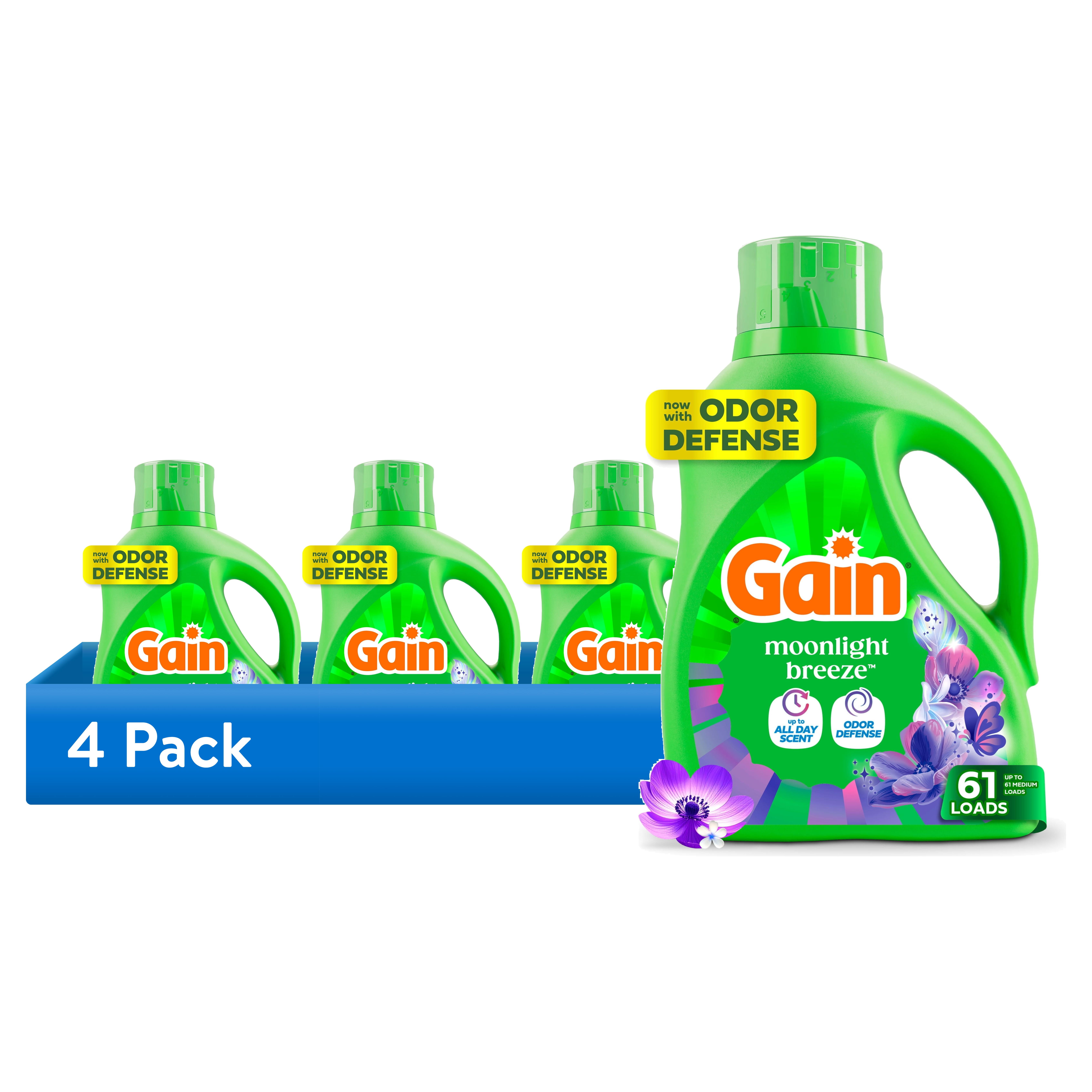 (4 pack) Gain Liquid Laundry Detergent, Odor Defense, Moonlight Breeze Scent, 81 fl oz, 61 Loads