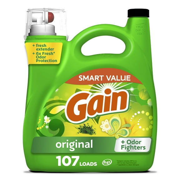 Gain Laundry Detergent Liquid with Odor Fighters, Original Scent, 154 fl oz, 107 Loads