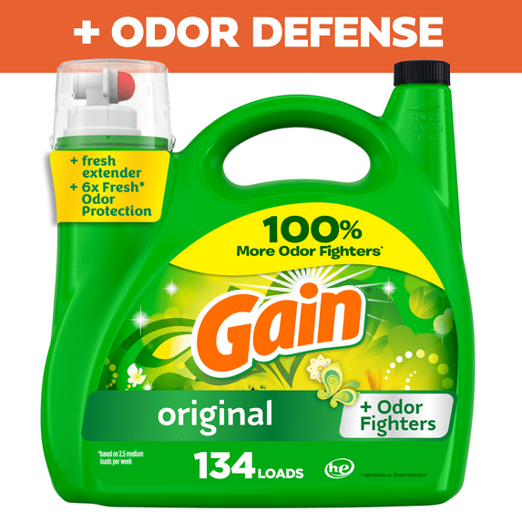Gain Laundry Detergent Liquid with Odor Fighters, Original Scent, 194 fl oz, 134 Loads