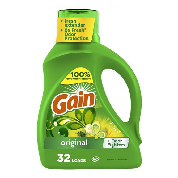 Gain Laundry Detergent Liquid with Odor Fighters, Original Scent, 46 fl oz, 32 Loads