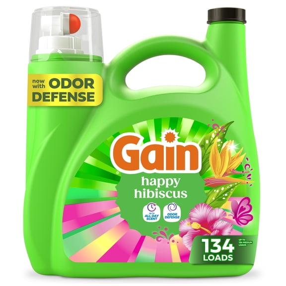 Gain Liquid Laundry Detergent with Odor Defense + All Day Freshness, Happy Hibiscus Scent, 177 fl oz, 134 Loads