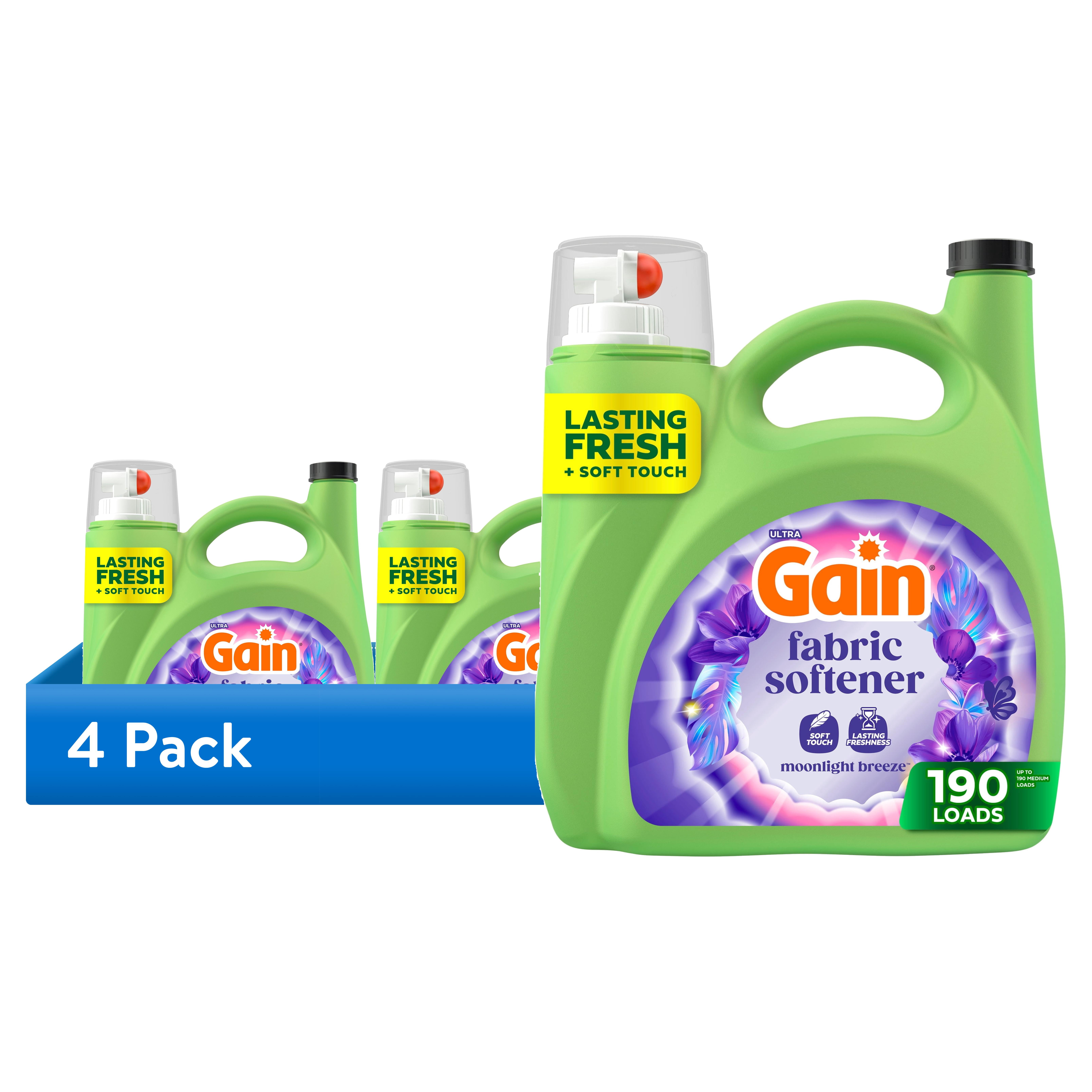 (4 pack) Gain Liquid Laundry Fabric Softener and Conditioner, Moonlight Breeze Scent, 140 fl oz, 190 Loads