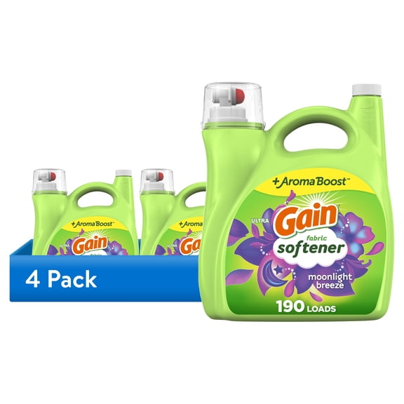 (4 pack) Gain Liquid Laundry Fabric Softener and Conditioner, Moonlight Breeze Scent, 140 fl oz, 190 Loads