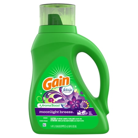 Gain + Aroma Boost Liquid Laundry Detergent with Febreze Freshness, Moonlight Breeze, 32 Loads 50 Fl Oz