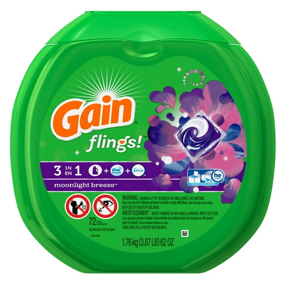 Gain Moonlight Breeze Flings! Laundry Detergent Pacs, 72 Count