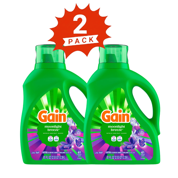 Gain Moonlight Breeze Liquid Detergent + Odor Defense , 162 fl oz, 122 Loads (2-Pack)