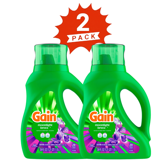 Gain Moonlight Breeze Liquid Detergent + Odor Defense , 78 fl oz, 58 Loads (2-Pack)