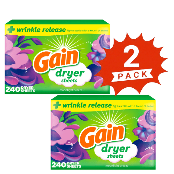 Gain Moonlight Breeze Scented Dryer Sheets, 480 Count (2-Pack)