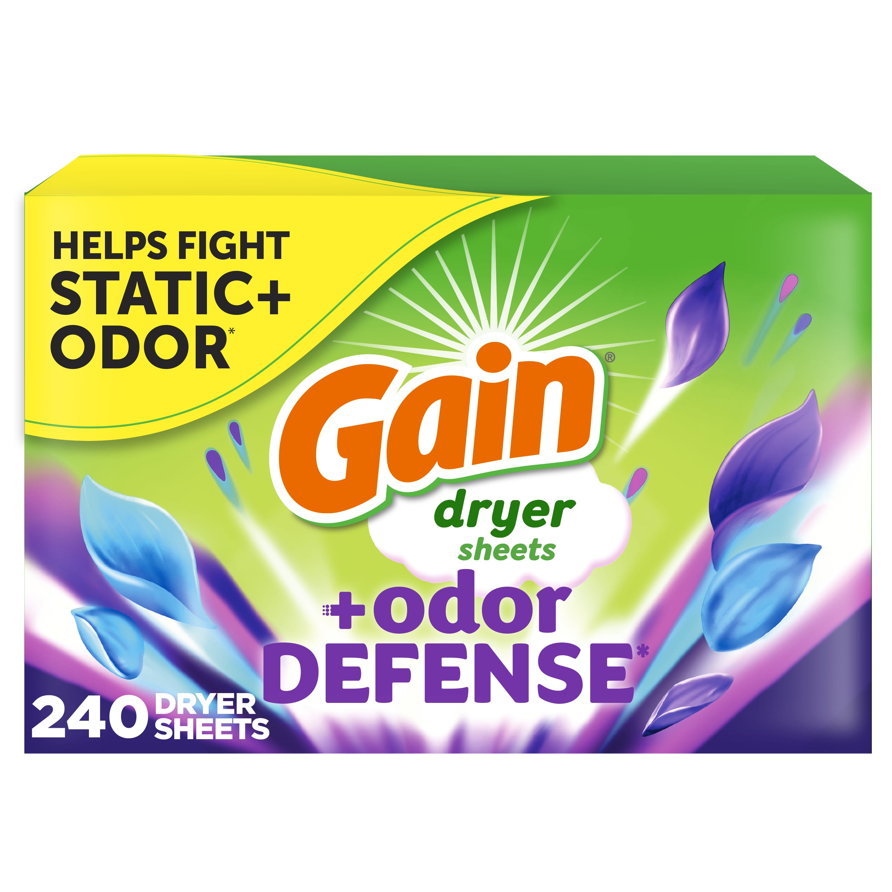 Gain + Odor Defense Dryer Sheets, Super Fresh Blast Scent Fabric Softener Sheets, 240 count