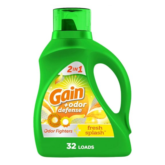 Gain + Odor Defense Fresh Splash Liquid Laundry Detergent (Pack 1) - 32 Loads, 46floz