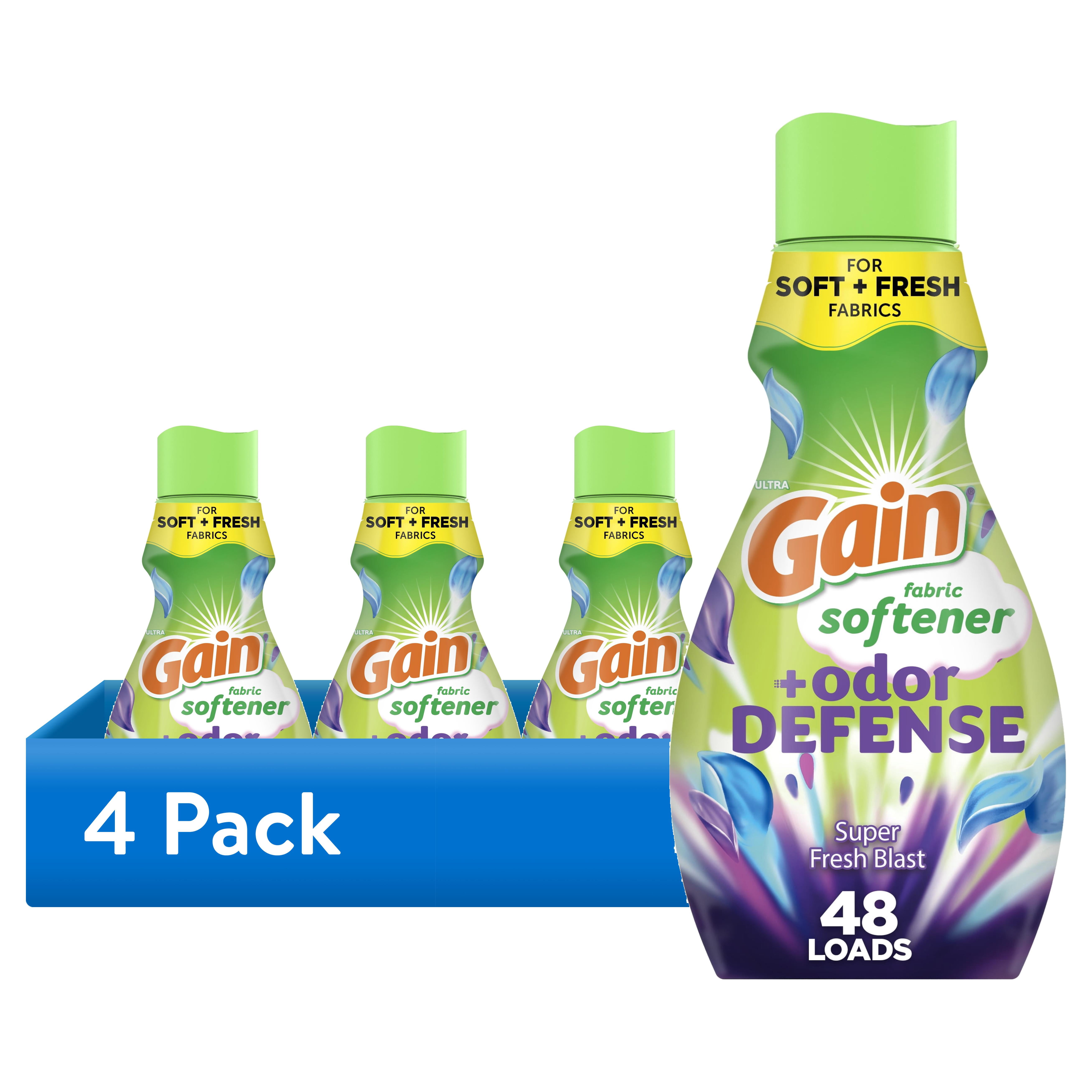 (4 pack) Gain Odor Defense Liquid Fabric Softener, Freshness + Odor Protection, Super Fresh Blast Scent, 35 fl oz, 48 Loads