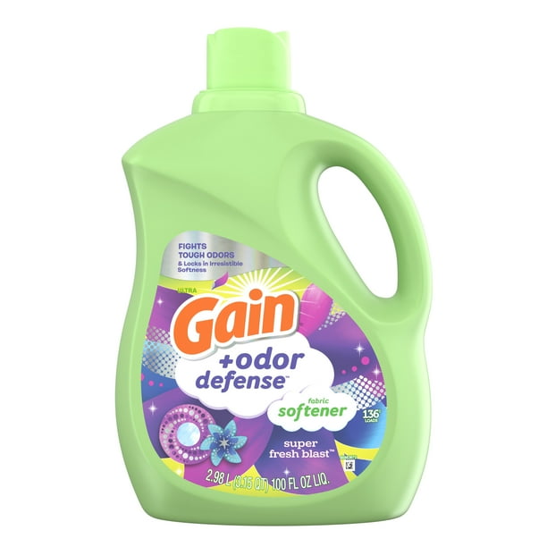 Gain + Odor Defense Liquid Fabric Softener, Super Fresh Blast Scent, 100 fl oz, 136 Loads, HE
