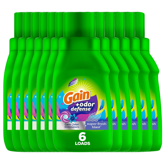 Gain + Odor Defense Liquid Laundry Detergent, Super Fresh Blast Scent, 10 FL Oz., 6 Loads Per HE Compatible (Pack Of 12 BOXED)