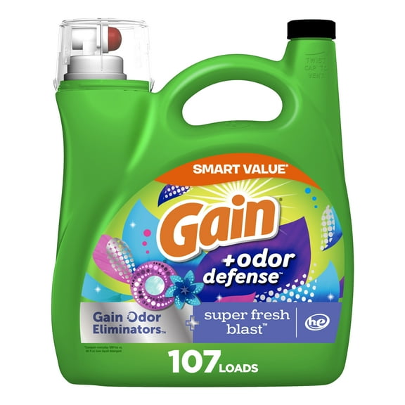 Gain Odor Defense Liquid Laundry Detergent, Super Fresh Blast Scent, 154 fl oz, 107 Loads