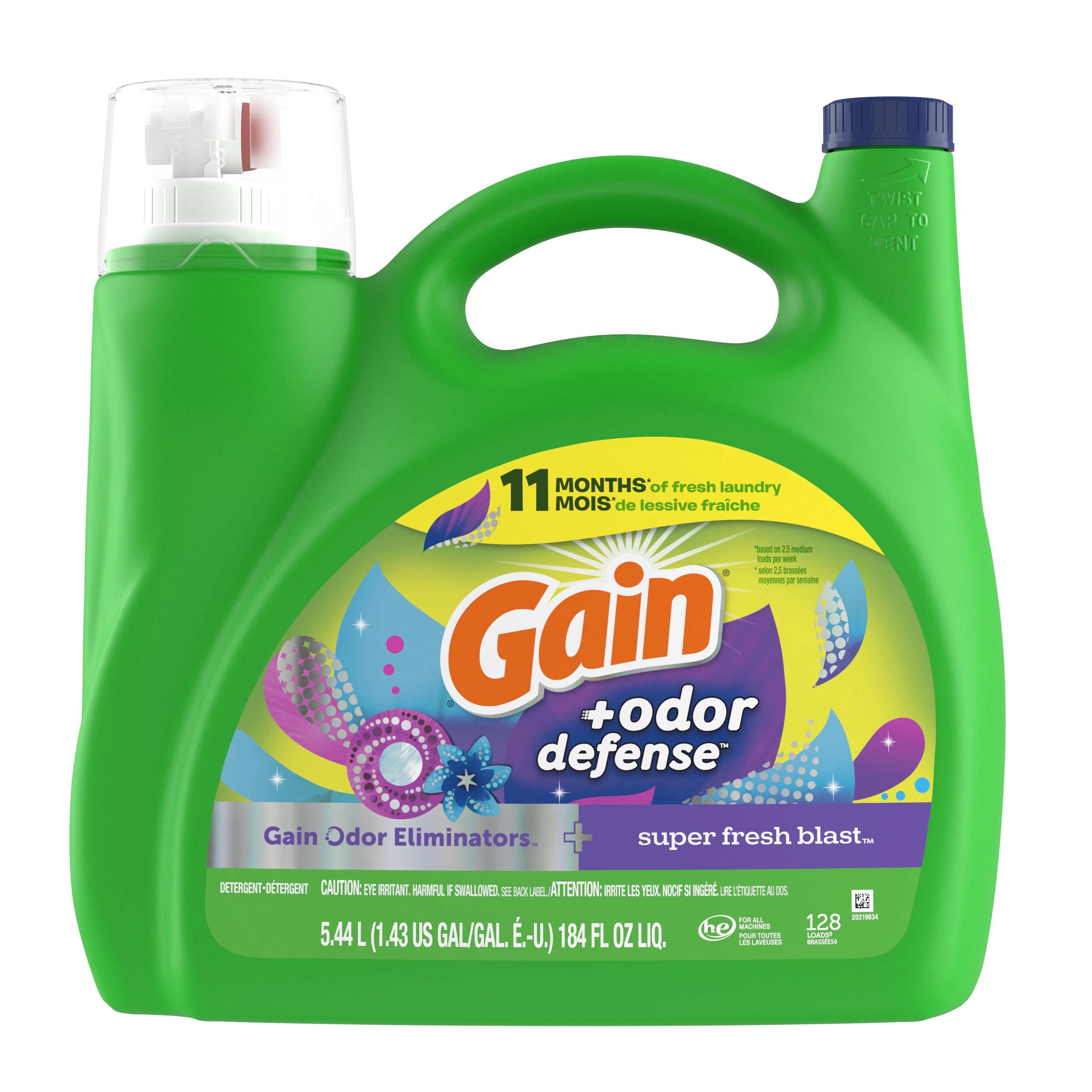 Gain +Odor Defense Liquid Laundry Detergent, Super Fresh Blast Scent