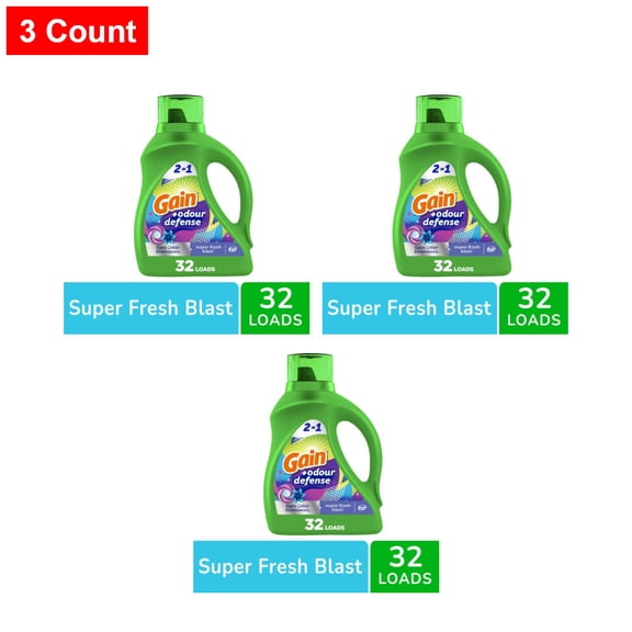 Gain Odor Defense Super Fresh Blast Liquid Laundry Detergent 46 fl oz - 3 count