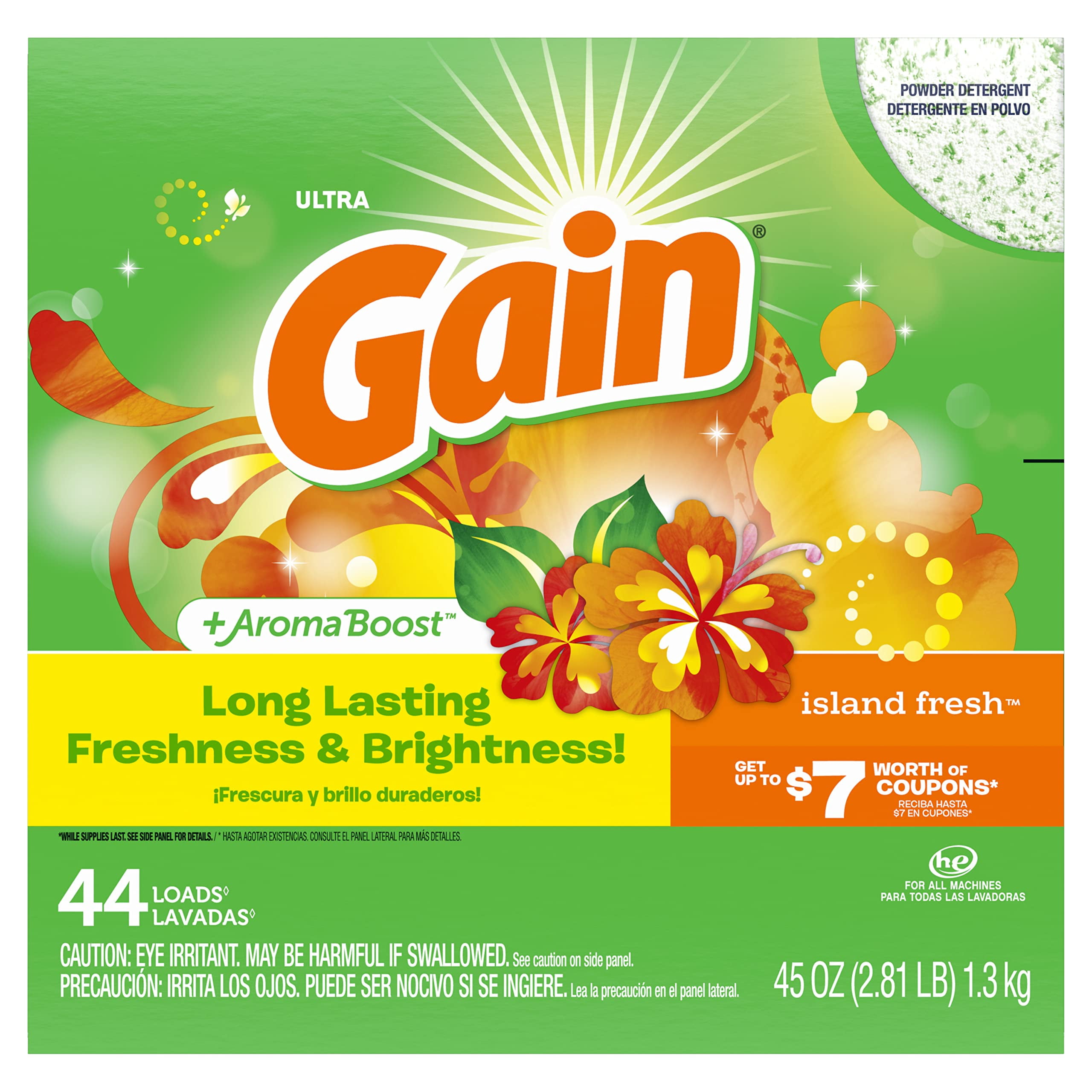 Gain Powder Laundry Detergent For Regular And He Washers, Island Fresh