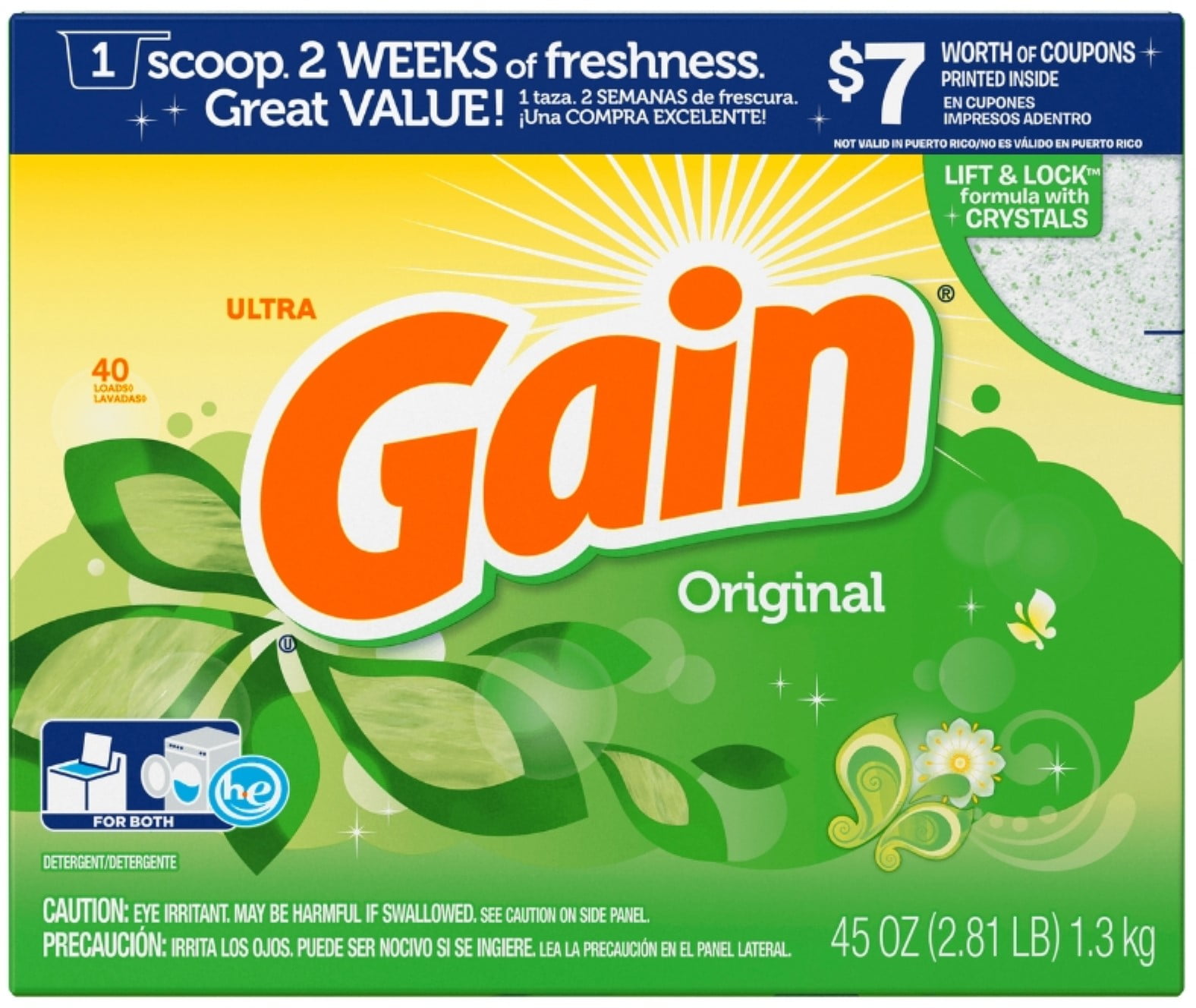 Gain, Powder Laundry Detergent, Original 40 Loads 45 oz (Pack of 2