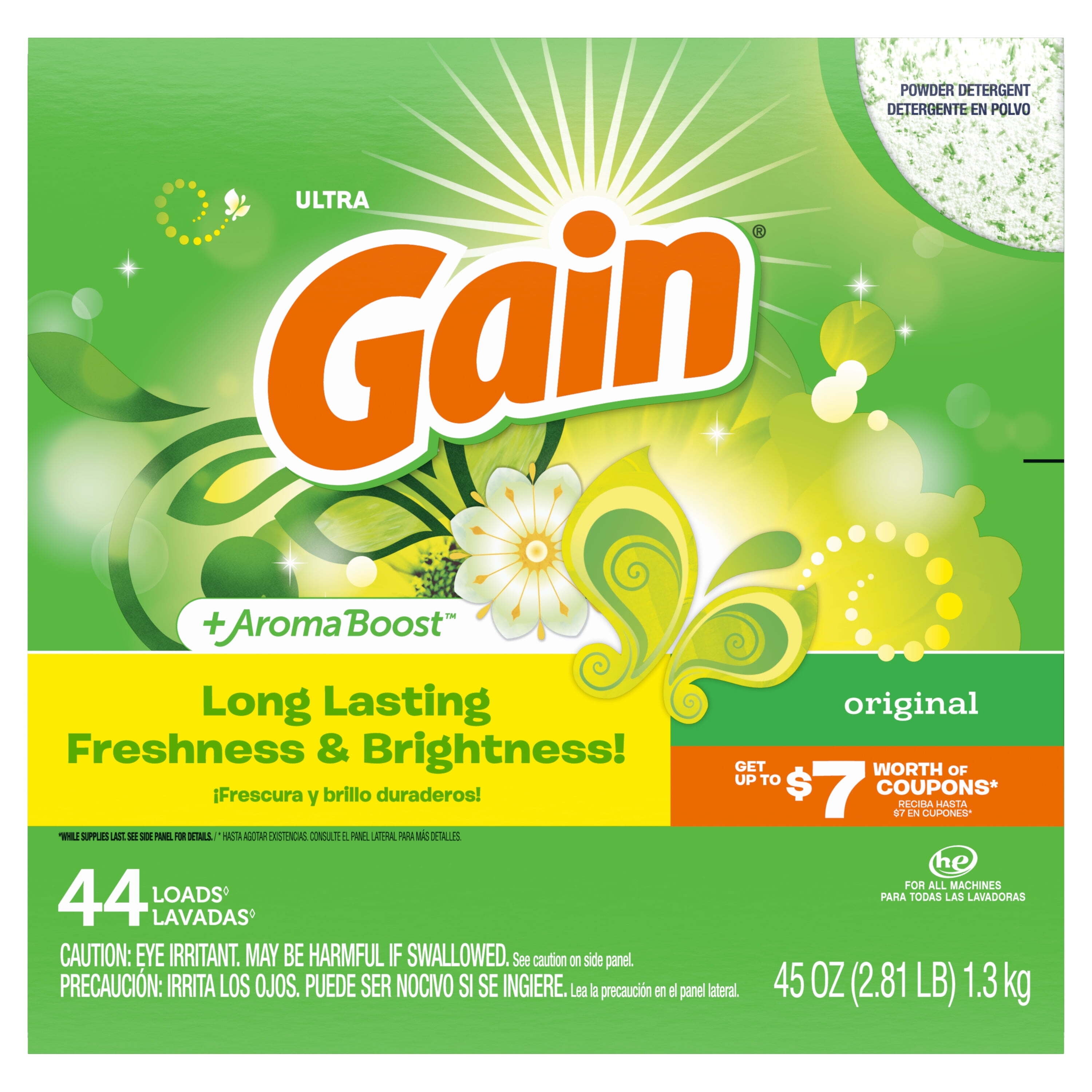 Gain Powder Laundry Detergent, Original Scent, 45 oz, 44 Loads