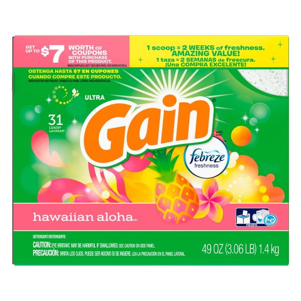 Gain Powder Laundry Detergent for Regular and HE Washers, Hawaiian Aloha Scent, 49 ounces 31