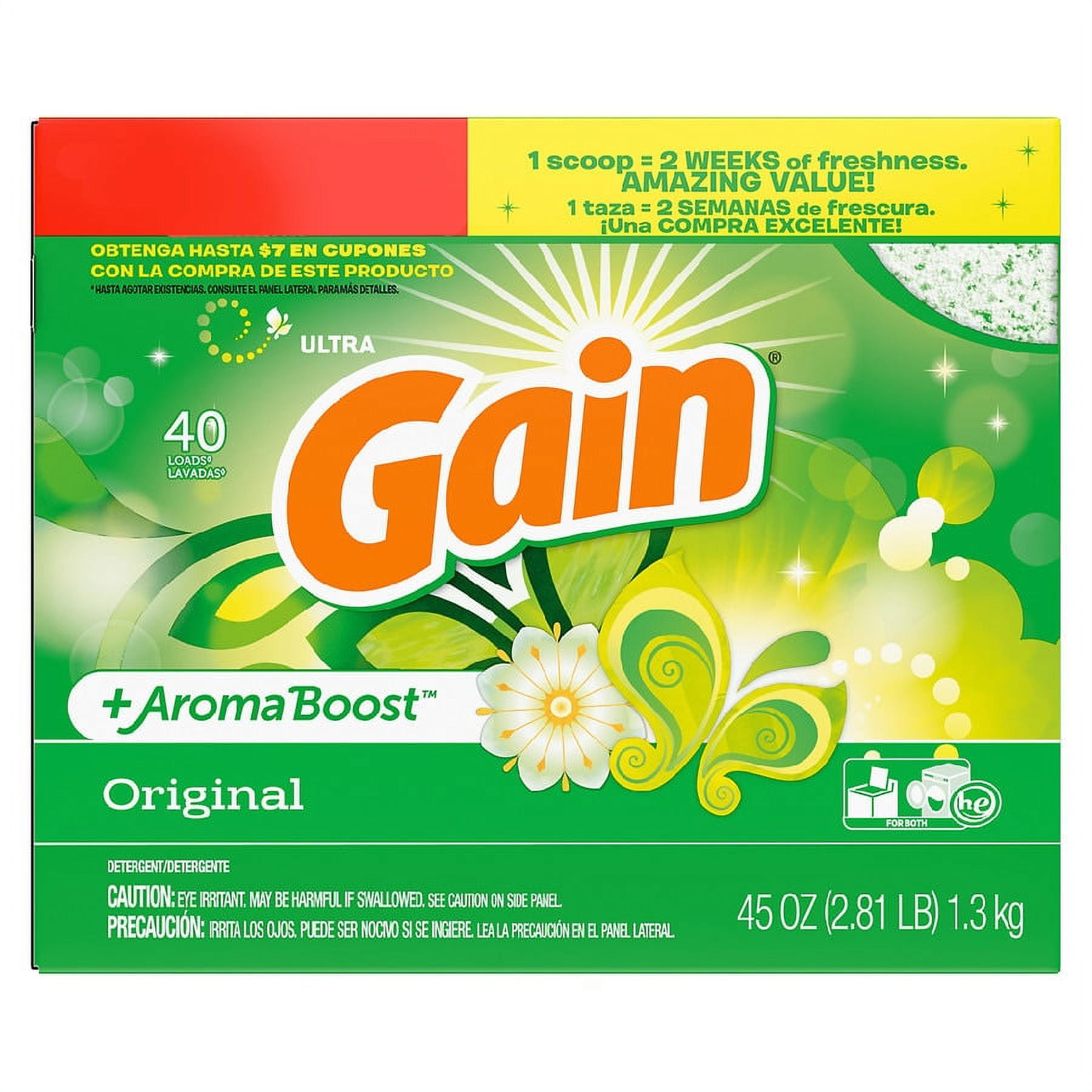 Gain Powder Laundry Detergent for Regular and HE Washers Original Scent