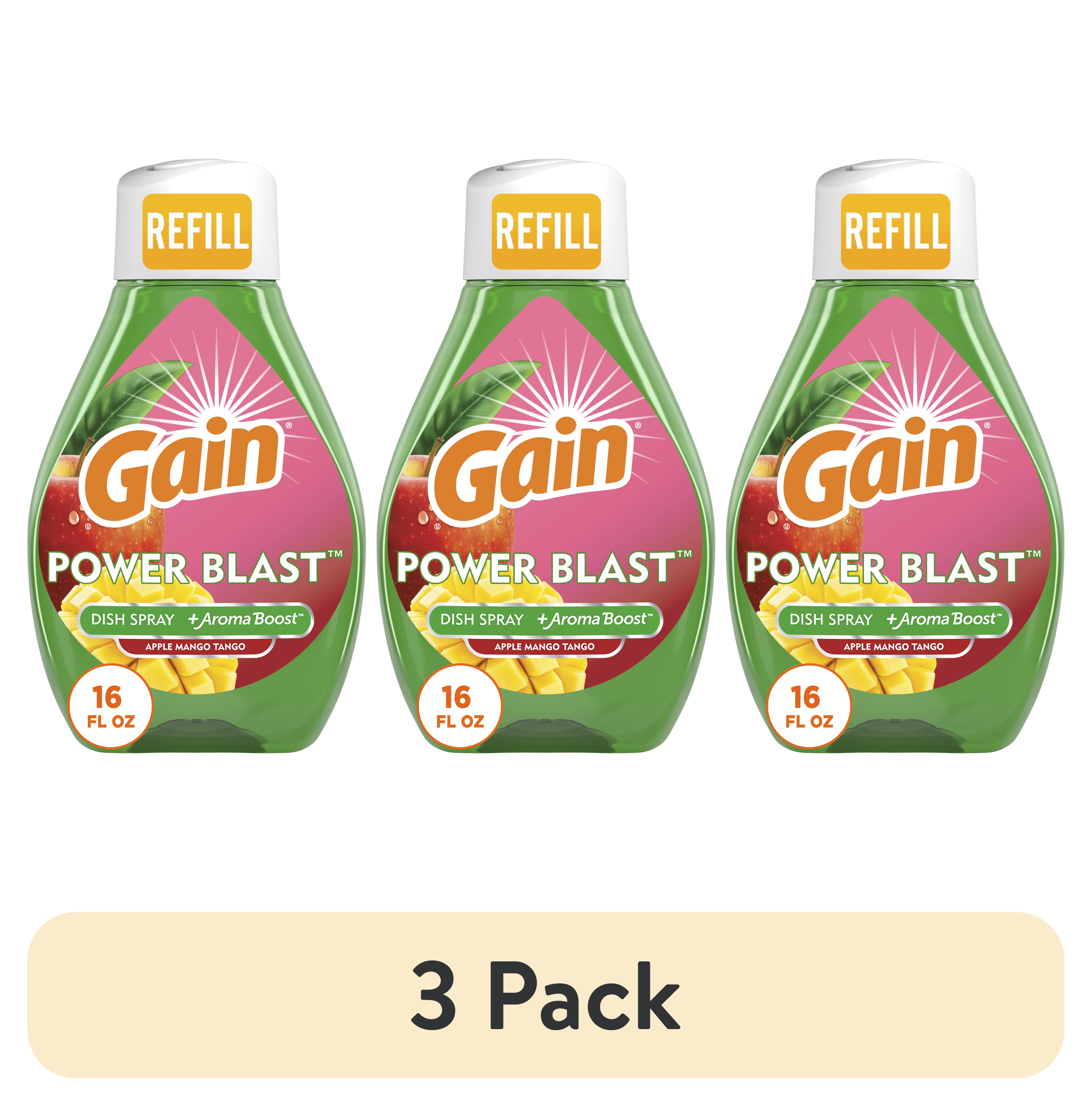 (3 pack) Gain Power Blast Dish Spray, Dish Soap, Apple Mango TangoRefill, 16.00 fl oz