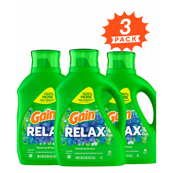 Gain Relax Dewdrop Dream Liquid Laundry Detergent (Pack 3) - 183 Loads, 264fl