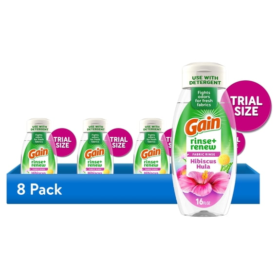 (8 pack) Gain Rinse Out Odor Fabric Softener Rinse, Odor Fighter, Hibiscus Hula Scent, 16 fl oz