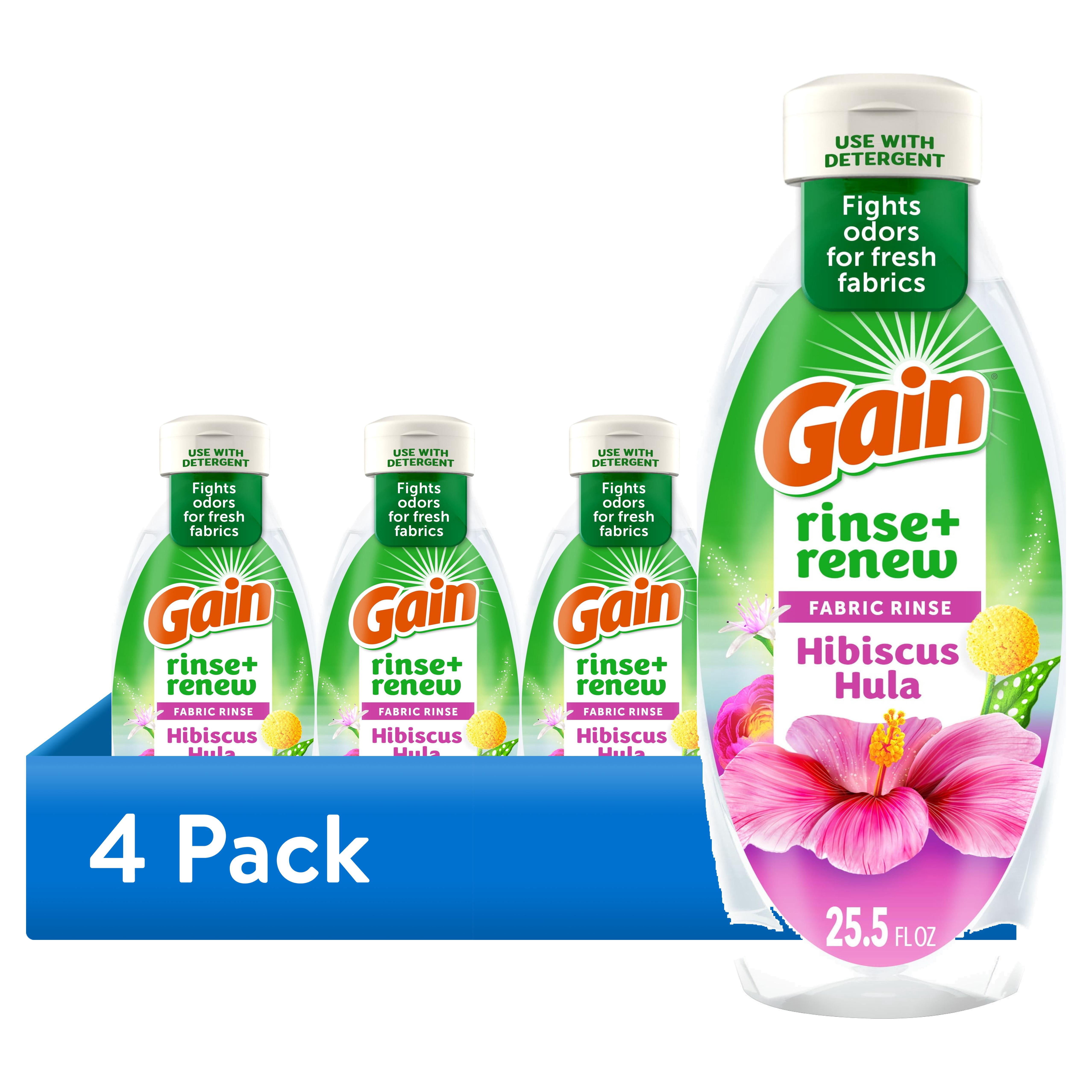 (4 pack) Gain Rinse Out Odor Fabric Softener Rinse, Odor Fighter, Hibiscus Hula Scent, 25.5 fl oz
