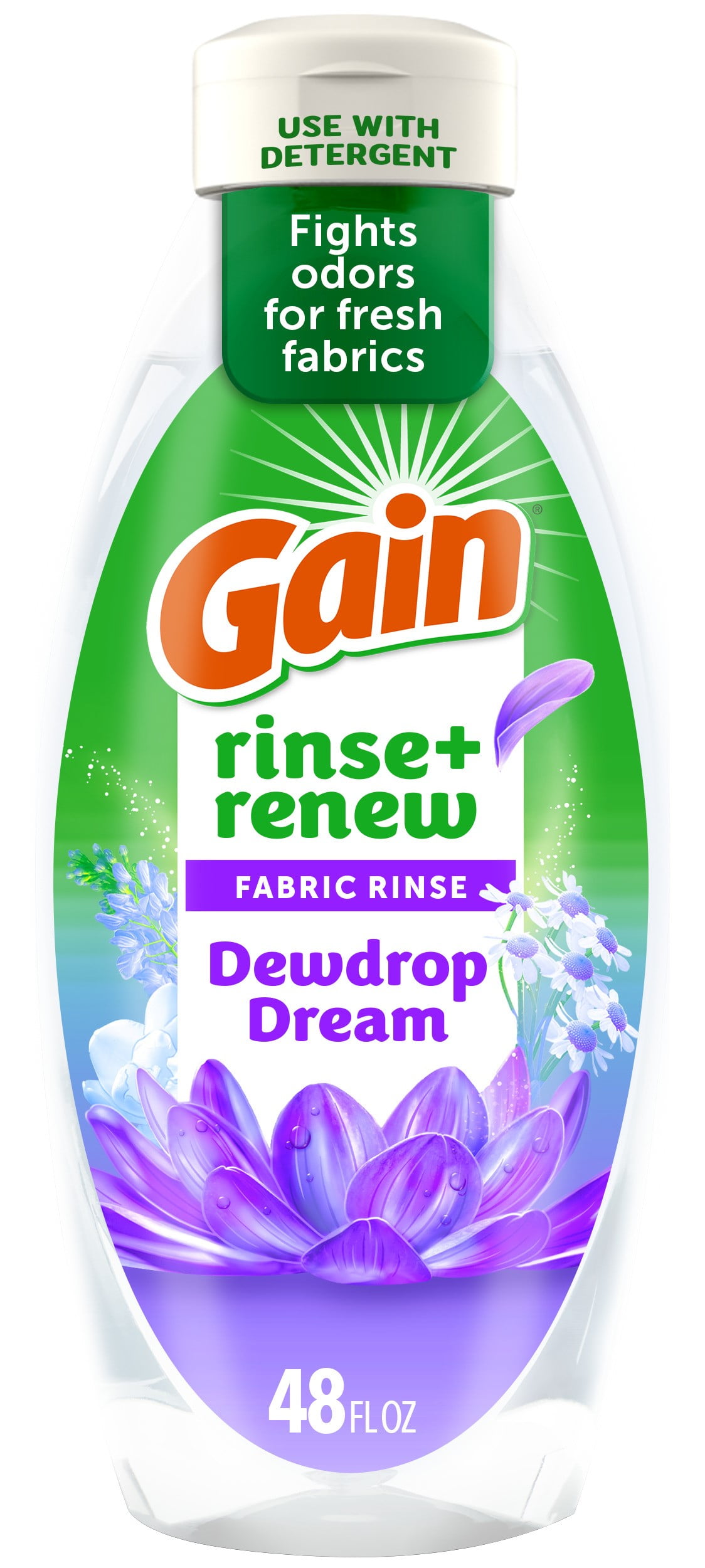 Gain Rinse and Renew Fabric Rinse, Dewdrop Dream, 48 fl oz, 70 Loads, Odor Fighter