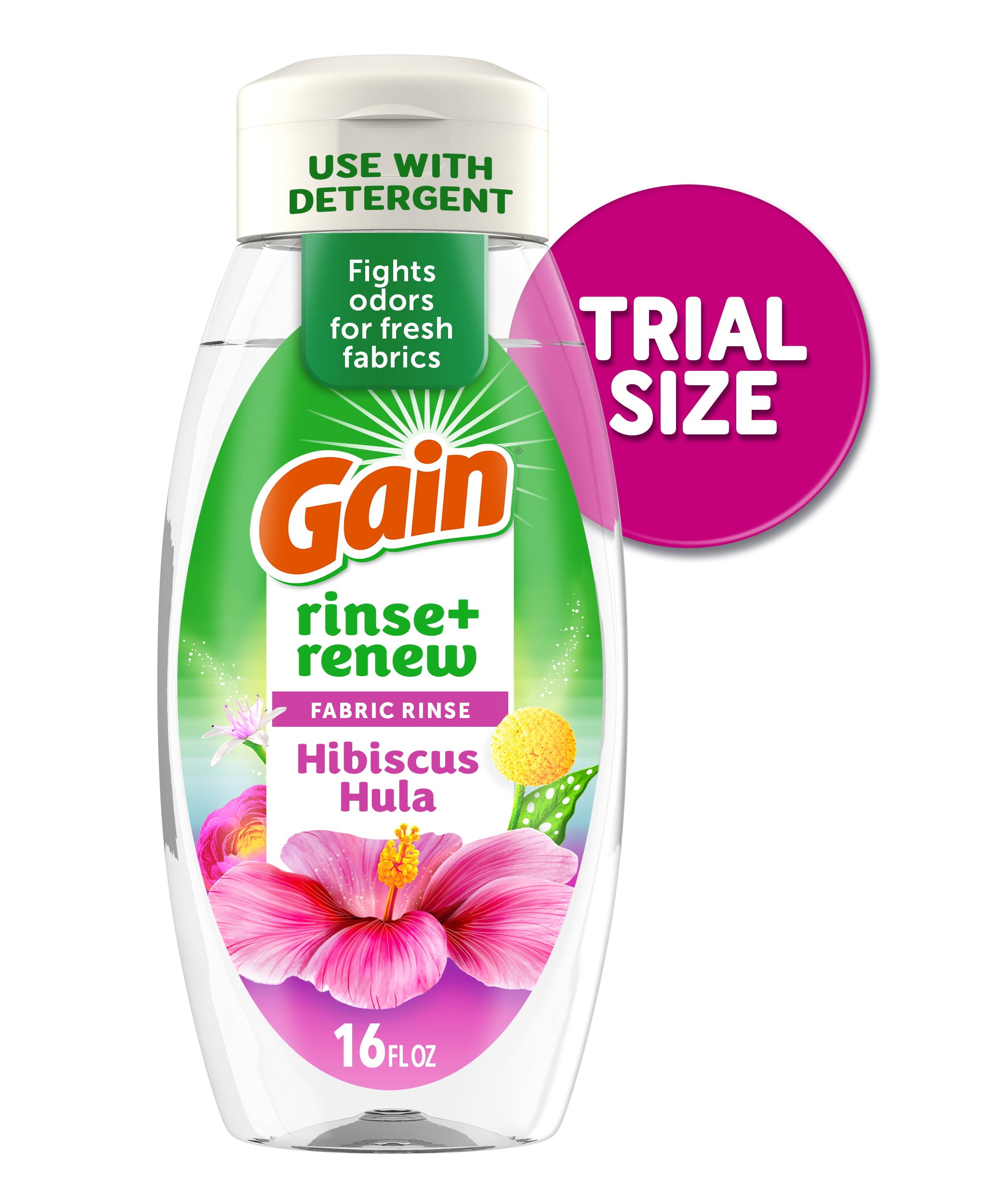 Gain Rinse and Renew Fabric Softener Rinse, Odor Fighter, Hibiscus Hula Scent, 16 fl oz