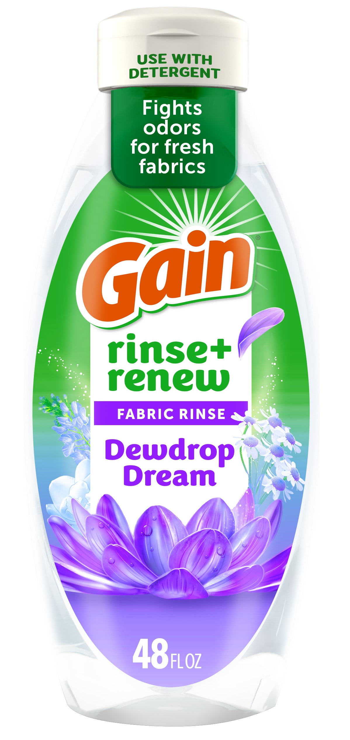 Gain Rinse and Renew Fabric Softener Rinse, Odor Fighter, Dewdrop Dream, 48 fl oz