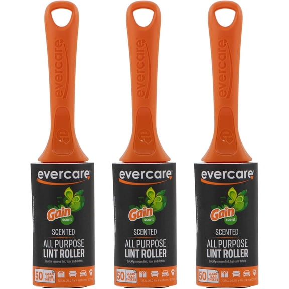 Gain Scented All-Purpose Lint Roller Brushes with 50 Sheets, Pack of 3 Manual Refillable Lint Rollers with Gain Scent (150 Sheets Total)