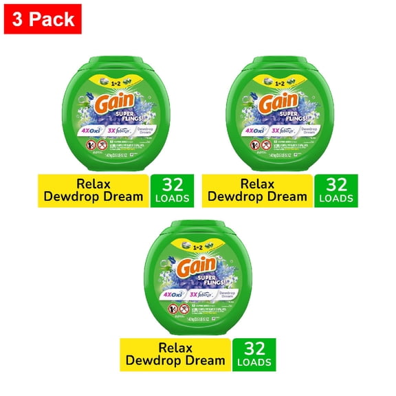 Gain Super Flings Relax Dewdrop Dream Laundry Detergent Pods 32 ct - 3 Pack